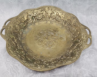 Vintage Golden Colored Brass Serving Tray for Fruit Bowl Display or Home Décor