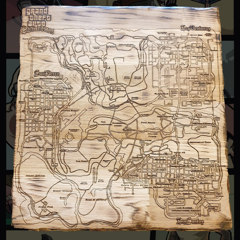 Planche Plateau Gravure Gta San Andreas Map Laser Cut