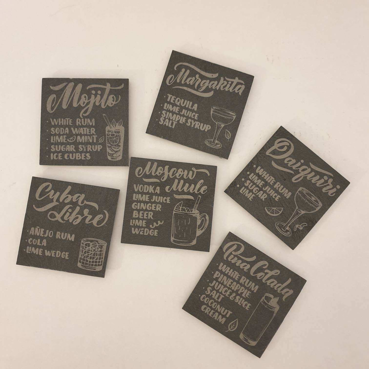 Lot 6 Sous Verre Ardoise Laser/Engrave