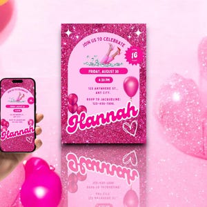 Różowe animowane wideo zaproszenie na kolację urodzinową DIY szablon Instagram Story Invite, gotowe przyjęcie, cyfrowe zaproszenie do pobrania