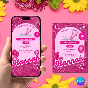 Różowe animowane wideo zaproszenie na kolację urodzinową DIY szablon Instagram Story Invite, gotowe przyjęcie, cyfrowe zaproszenie do pobrania