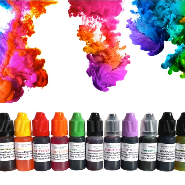 Soap and Bath Bomb Cosmetic Water Soluble Liquid Dyes Colours Color Colourants - Highly Concentrated 13 colours to choose from 10 - 100ml