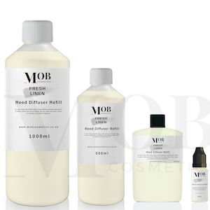 Fris linnen rietverspreiderolie, zeer geconcentreerd! Gaat lang mee: 100 ml, 500 ml en 1 liter