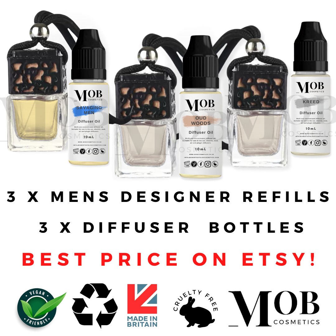 Diffuser Style Men 3 X Mens Designer Hanging Car Diffuser Bottles and Refill Oils Set Air ...