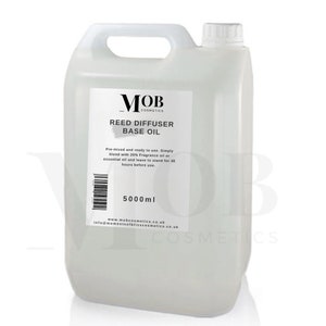 May include: A white plastic jug with a black label that says "MOB Cosmetics Reed Diffuser Base Oil". The label also includes instructions for use and the text "5000ml".