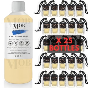 25 botellas difusoras colgantes para automóvil de diseño de lujo de marca blanca y juego de recambio de aceite ambientador: ¡alta resistencia!
