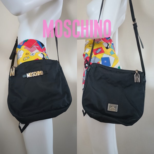 Vintage 1990s Moschino Redwall Logo Crossbody Bag Purse Adjustable Strap