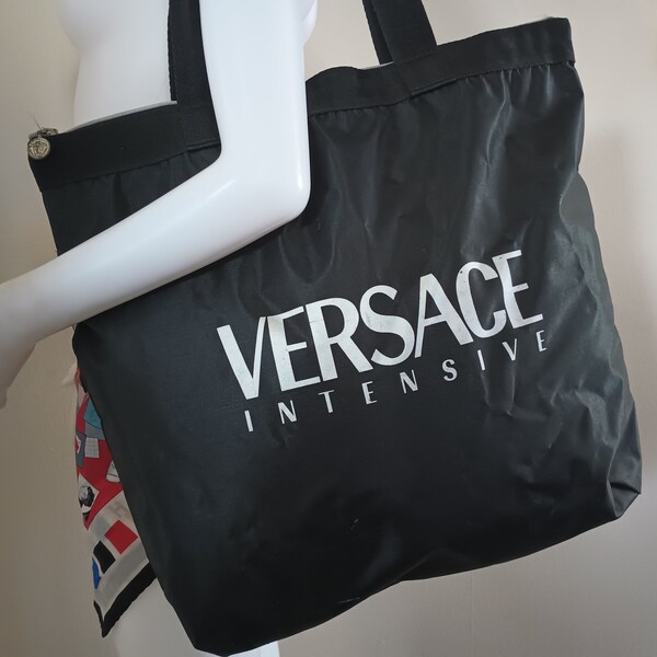 Vintage Versace Intensive Logo Large Travel Gym Tote Bag 1990s