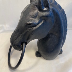 9.5" Cast Iron Horse Head w/ Ring Topper for Hitching Post 2x2" base PAIR NIB 