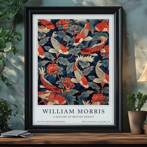 Impressão William Morris, Arte William Morris, Impressão Vintage, Impressão de Exposição, Decoração de Parede, Impressões Botânicas Florais Vintage, Impressão de Carpa Koi