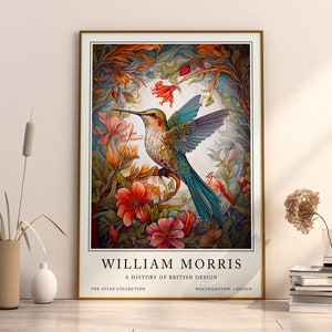 Stampa di uccelli di William Morris, stampa della mostra di William Morris, poster di William Morris, arte murale, arte tessile, poster vintage, stampa floreale