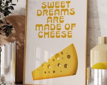 Decoración del hogar, Arte de pared para la cocina, Póster con letras, Impresión de queso, Póster de arte de pared divertido, Impresión de póster, Obra de arte divertida, Idea de regalo única, Loco por el queso