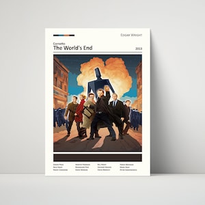 Affiche The Worlds End, Nick Frost, Simon Pegg, Edgar Wright, Affiche de film minimale, Affiche de film, La trilogie Cornetto, Cadeau pour elle