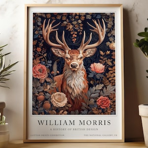 William Morris Stag, William Morris print, Exhibition Print, Stag artwork, Deer Print, vintage print, William Morris Art, Morris stag print