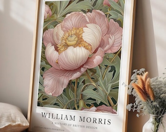William Morris Poster, Pink Flower Print, Vintage flower Print, Exhibition Poster, Botanical Prints, Floral Artwork, William Morris Gifts