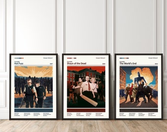 The Cornetto Trilogy, Hot Fuzz, The Worlds end, Shaun of the dead, Nick Frost, Simon Pegg, Edgar Wright, Minimal Movie Poster, Film Poster