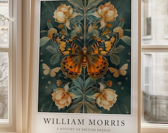 Butterfly Prints, William Morris Print, Vintage Butterfly Art, Butterfly decor, Gift for her, Butterfly Poster, Morris Poster, Wall Art