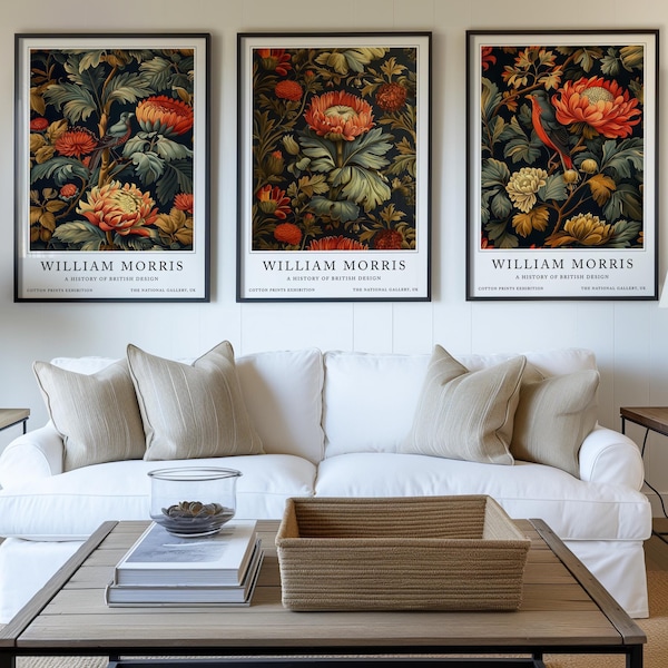 William Morris Prints, Floral Prints, William Morris Posters set, Set of three prints, William Morris Gift idea, Exhibition Prints, Wall Art