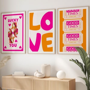 Stampe Lucky You, stampe artistiche alla moda, set di stampe Lucky You, arte murale retrò, arte murale groovy, poster Lucky You, arte murale funky, poster retrò
