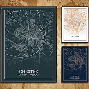 Carte de Chester, oeuvre d&#39;art personnalisée, carte de voyage de Chester, plan de la ville moderne, carte de voyage personnalisée, cadeau pour voyageur, cadeau de pendaison de crémaillère