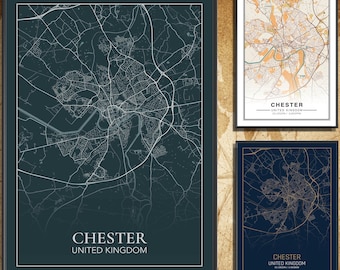 Map of Chester, Custom City artwork, Chester Travel Map, Modern City Map, Custom Travel Map, Gift for traveller, Housewarming gift