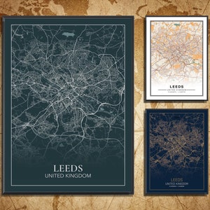 Cartaz de mapa da cidade personalizado, impressão de mapa da cidade de Leeds, presente de inauguração de casa, impressão de mapa personalizado, mapa personalizado, arte de parede de mapa da cidade, impressão de mapa personalizado