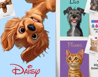 Disney Style Dog Portrait Print, Custom Dog Portrait, Digital Dog Portrait, Cartoon Dog Memorial, Dog Gift Idea,  Dog Portrait from Photo
