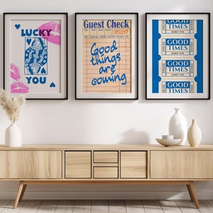 Wydruki Lucky You, modne wydruki artystyczne, zestaw wydruków Lucky You, sztuka ścienna retro, groovy sztuka ścienna, plakat Lucky You, funky sztuka ścienna, plakaty retro