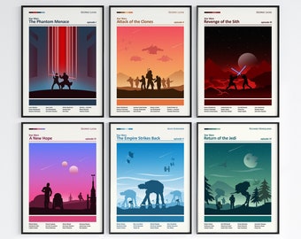 Star Wars Posters, Star Wars Trilogy, Minimal Movie Poster, Millennium Falcon, The Phantom Menace, Revenge of the sith, Empire strikes back