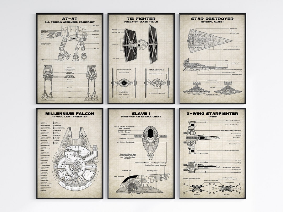 MILLENNIUM FALCON SKETCH Star Wars Blueprint X Wing Poster Tie Bomber ...