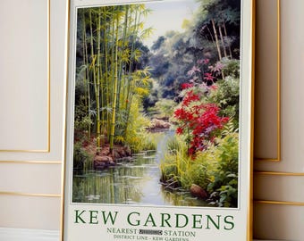Kew Gardens Poster, Kew Gardens Print, Botanical Prints, Kew Gardens Art, London Posters, Botanical Art, Vintage poster, Flower Market