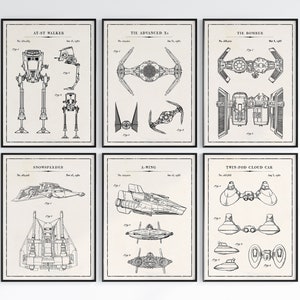 Star Wars X-Wing Starfighter patent blueprint poster, detailed vintage design, sci-fi wall art, perfect gift for Star Wars fans and collectors