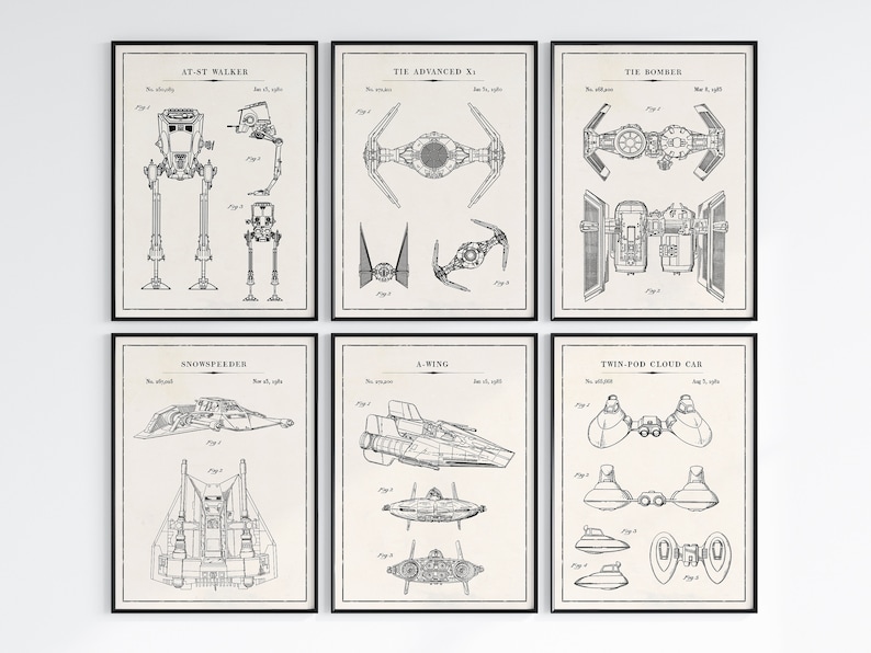 Star Wars X-Wing Starfighter patent blueprint poster, detailed vintage design, sci-fi wall art, perfect gift for Star Wars fans and collectors
