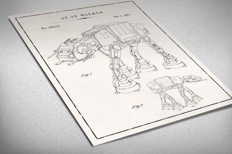 May include: A black and white line drawing of a patent for an AT-AT Walker. The patent number is 468,777 and the date is Nov 21, 1979. The drawing shows two views of the walker, one from the side and one from the front.