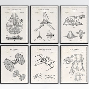 Star Wars AT-AT Walker patent blueprint poster, retro technical drawing, iconic sci-fi vehicle, high-quality print for Star Wars lovers, vintage decor