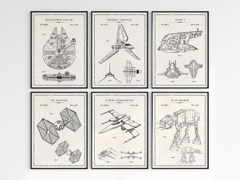 Star Wars AT-AT Walker patent blueprint poster, retro technical drawing, iconic sci-fi vehicle, high-quality print for Star Wars lovers, vintage decor