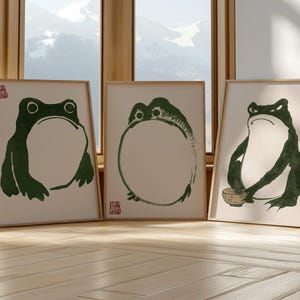 Grabados de ranas japonesas, ranas Hoji, grabados de Matsumoto Hoji, arte japonés vintage, grabados de ranas, carteles de ranas, arte japonés, arte mural japonés