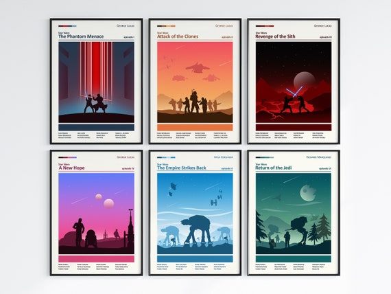 Star Wars Posters Star Wars Trilogy Minimal Movie Poster Millennium Falcon the Phantom Menace Revenge of the Sith Empire Strikes Back Etsy