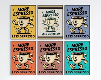 Coffee wall art poster, Espresso coffee, Retro vintage food poster, Pop Art styling, Maximalist decor, Kitchen wall art, Decor, poster