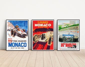 Affiche du Grand prix de Monaco, impression de Monaco, affiche de Monaco, affiche de Monaco F1, circuit de Monaco, affiche de course vintage, décoration murale, lot de 3