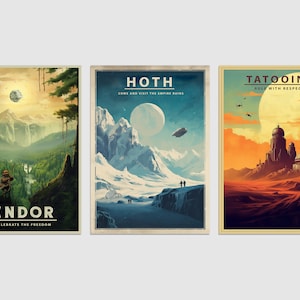 Star Wars Posters, Vintage Star Wars, Wall Art, Movie Poster Print, Space Travel Poster, Set of 3, Star Wars Film,Gift for her, Gift for Him