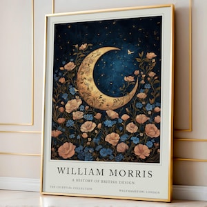 William Morris Print, Moon and Stars, Tree of life, William Morris Art, Botanical Prints, Celestial Print, Wall Art, Celestial home decor
