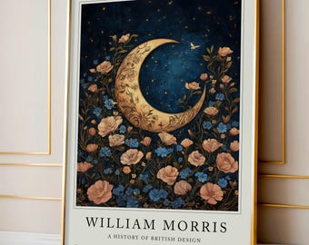 William Morris-print, maan en sterren, levensboom, William Morris-kunst, botanische prints, hemelse print, kunst aan de muur, celestial home decor