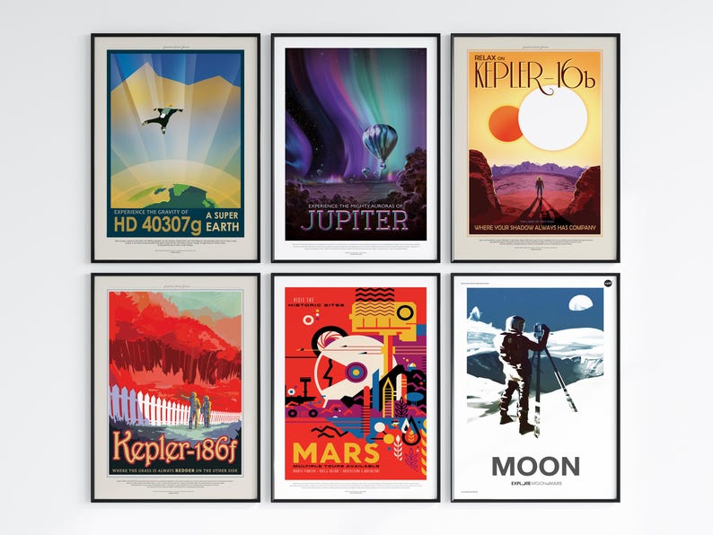 Nasa Space Posters, Planet Posters, Nasa Prints, Outer Space Art, Space Travel, Space Tourism, Space gift idea. Astronomy Gift, Nasa Prints All Six Posters