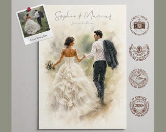 Wedding Anniversary Gift, Wedding Portrait, Watercolour Portrait, Wedding Painting, Couple portrait
