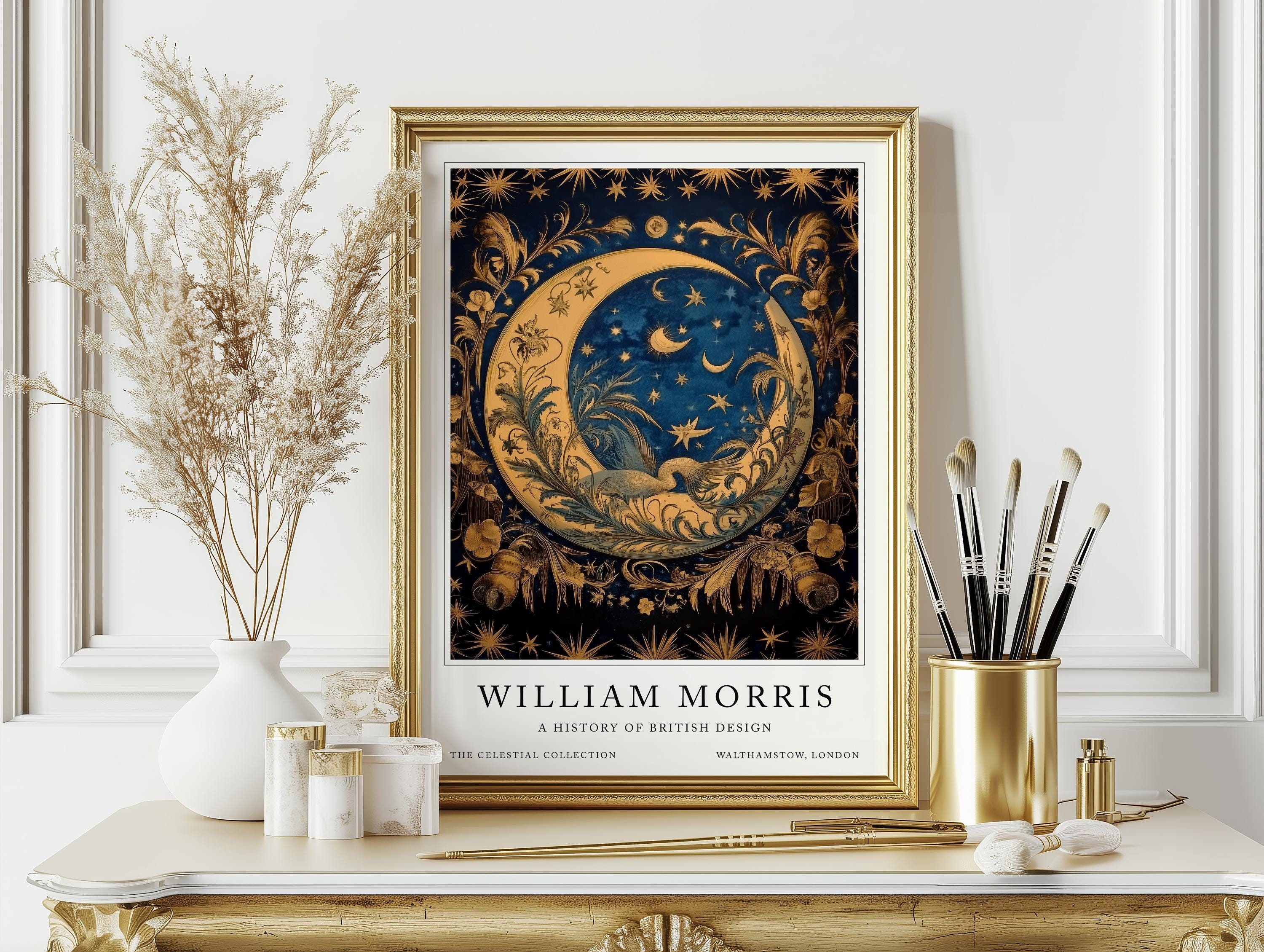 William Morris Print, Moon and Stars, Tree of life, William Morris Art, Botanical Prints, Celestial Print, Wall Art, Celestial home decor