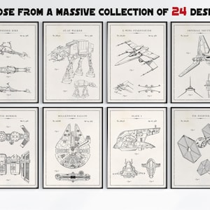Star Wars Blueprints Wall Art, Vehicles Movie Poster Print, Patent Prints, Patent Poster, Millennium Falcon, AT-AT, X-Wing, The Mandalorian