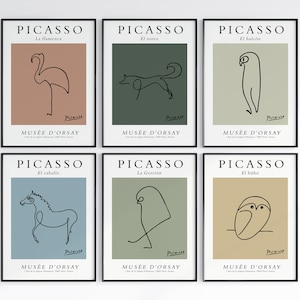 Picasso Linie Art Farbposter, moderne minimalistische Wandkunst, abstrakte Tierdrucke, Wandkunst-Dekor, Picasso Tierdrucke, Picasso Geschenkidee
