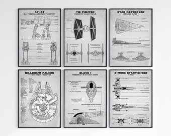 Star Wars blauwdrukposters, Star Wars-posters, retro muurkunst, sc-fi muurkunst, cadeau voor star wars-fan, unieke muurkunst, retro muurkunst