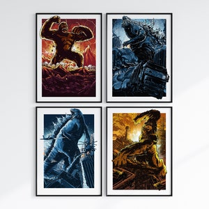 Monsterverse Posters, Kong, Godzilla, Graphic novel Art Prints, Kaiju Artwork, Monster Wall Art, Godzilla Posters,Kong Posters,Birthday Gift
